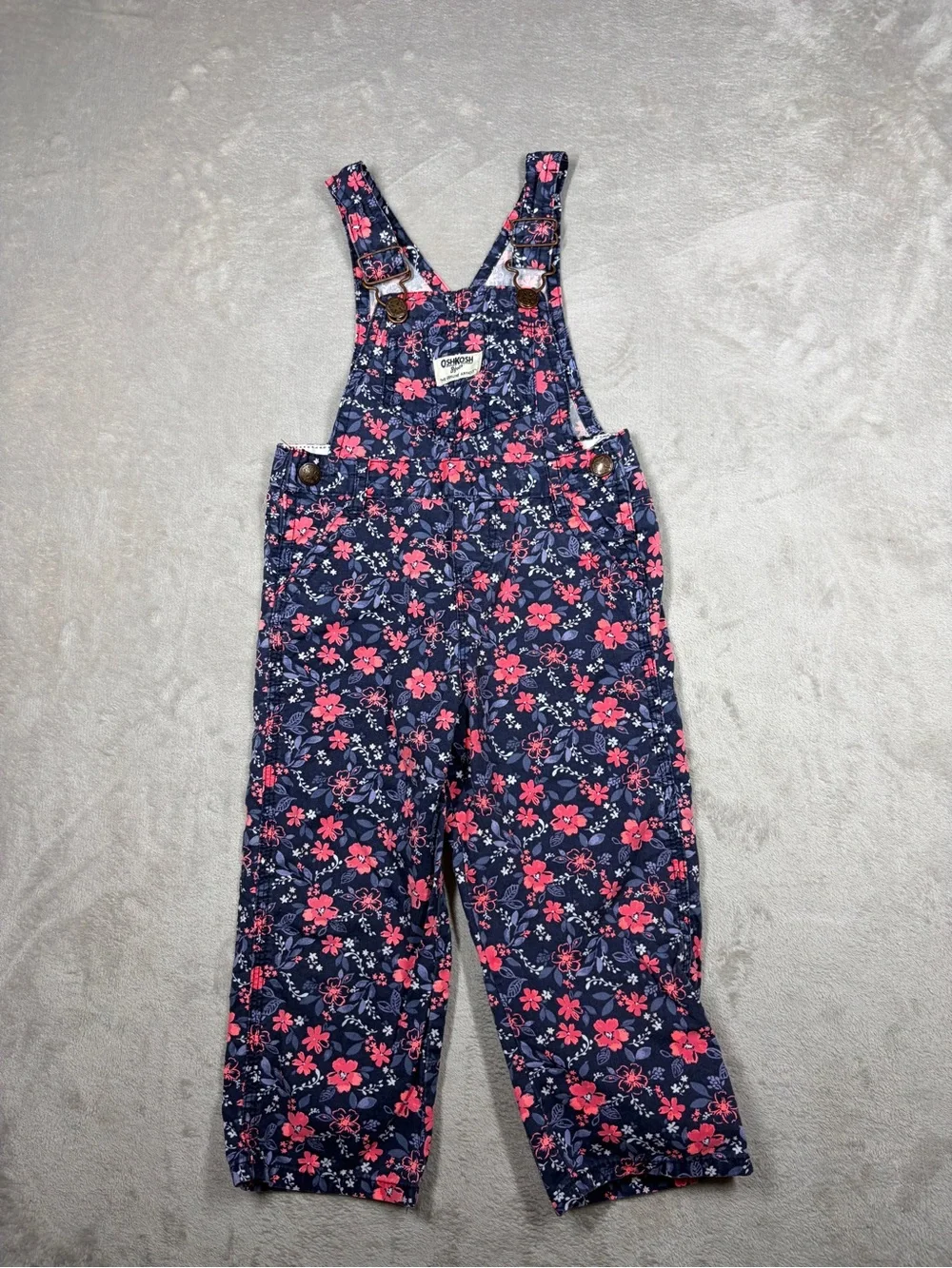 Oshkosh B’gosh Floral Blue Pink 100% Cotton Overalls Girls Size 2T